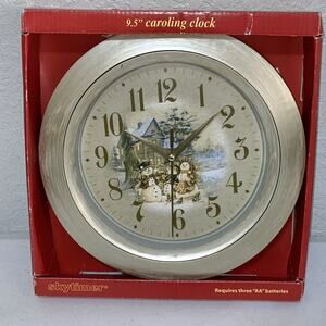 VTG Christmas Caroling Clock Plays 12 Songs Every Hour Skytimer 9.5” Snowmen NEW